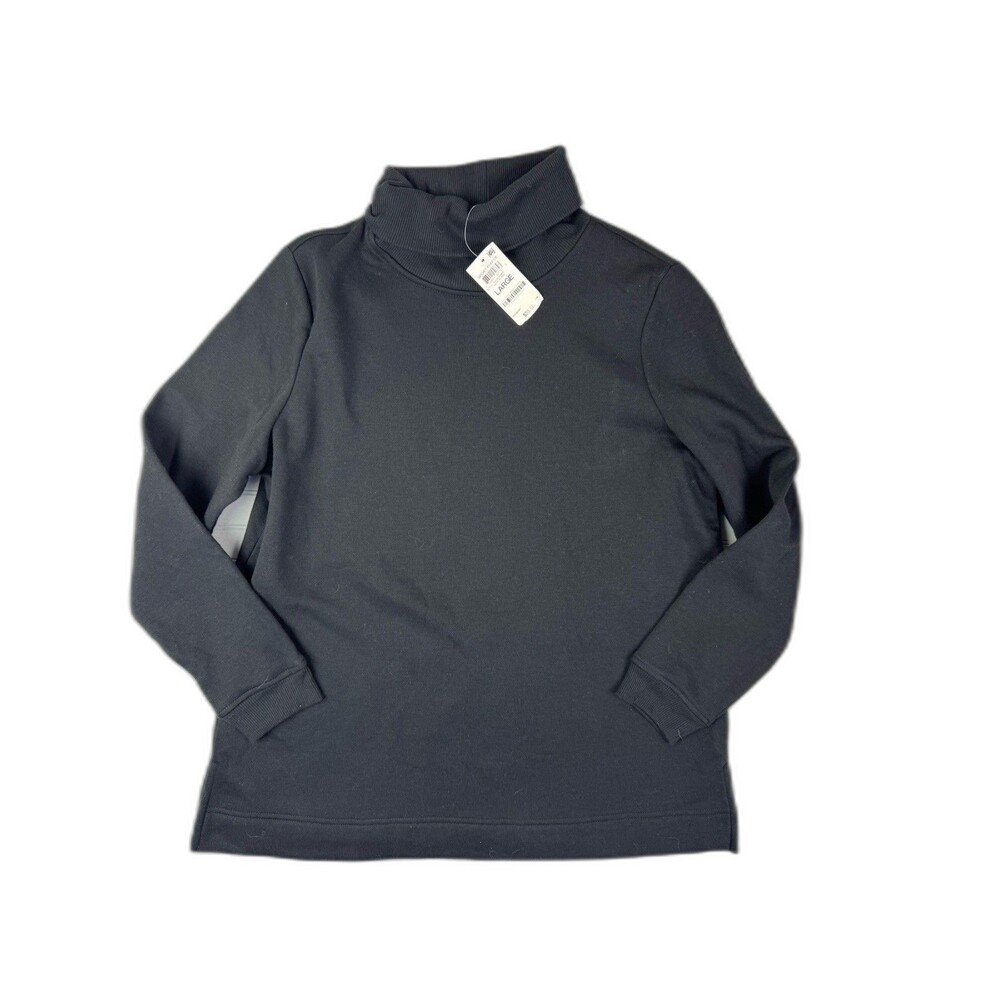 Karen Scott Size L Women Turtle Neck Sport Fleece Deep Black Pullover Sweatshirt